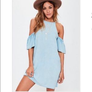 Blue flutter sleeve dress